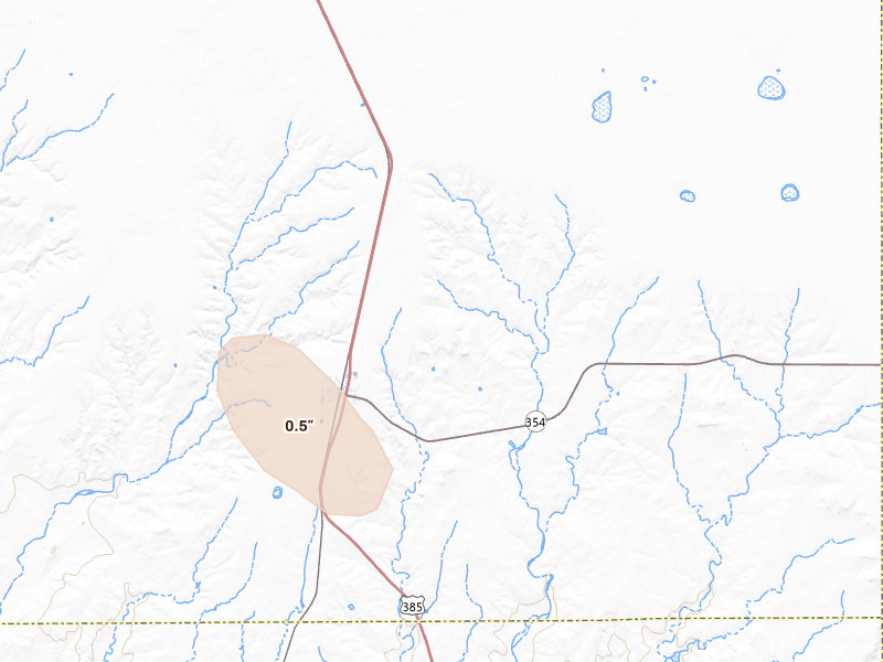 Radar-estimated hail-size map of the storm over Channing, TX on May 23, 2026