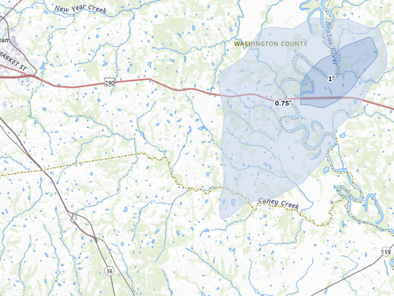 NEXRAD radar-signature map of the hail over Chappell Hill, TX