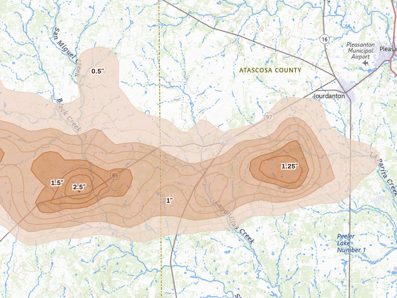 Radar-estimated hail-size map of the storm over Charlotte, TX on May 26, 2026