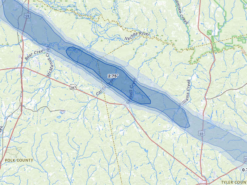 NEXRAD radar-signature map of the hail storm over Chester, TX on Mar 15, 2026
