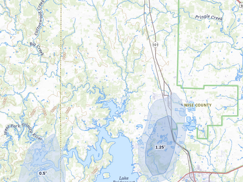 NEXRAD radar-signature map of the hail storm over Chico, TX on Mar 6, 2026