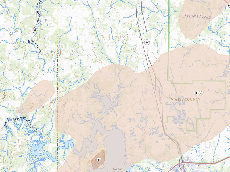 Radar-estimated hail-size map of the storm over Chico, TX