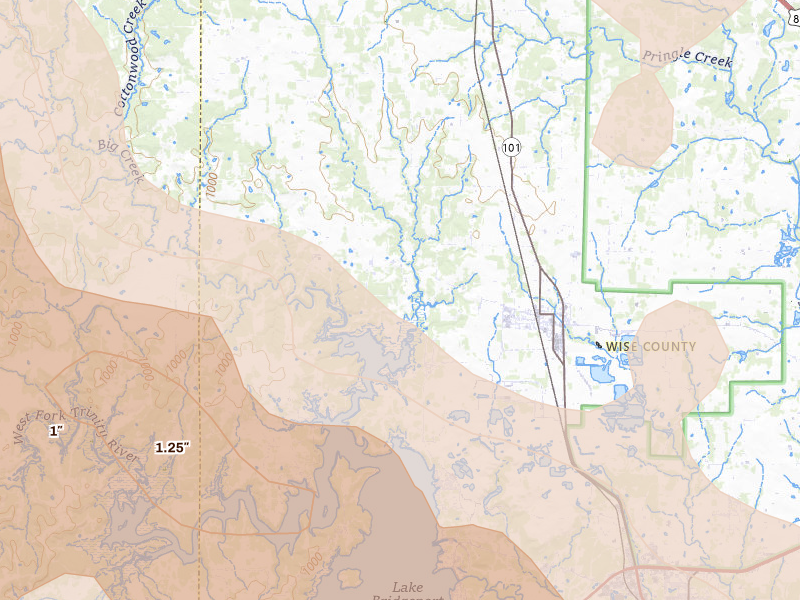 Radar-estimated hail-size map of the storm over Chico, TX on Apr 25, 2026