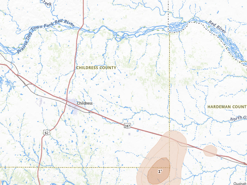 Radar-estimated hail-size map of the storm over Childress, TX on May 22, 2026