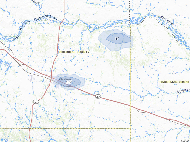 NEXRAD radar-signature map of the hail storm over Childress, TX on Jun 3, 2026