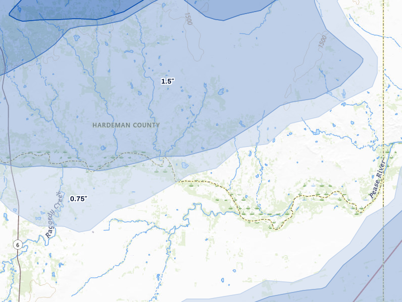 NEXRAD radar-signature map of the hail storm over Chillicothe, TX on Apr 1, 2026