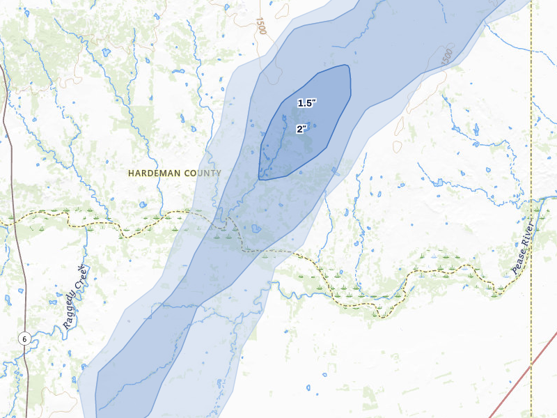 NEXRAD radar-signature map of the hail storm over Chillicothe, TX on May 8, 2026