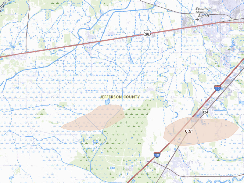 Radar-estimated hail-size map of the storm over China, TX on Mar 7, 2026