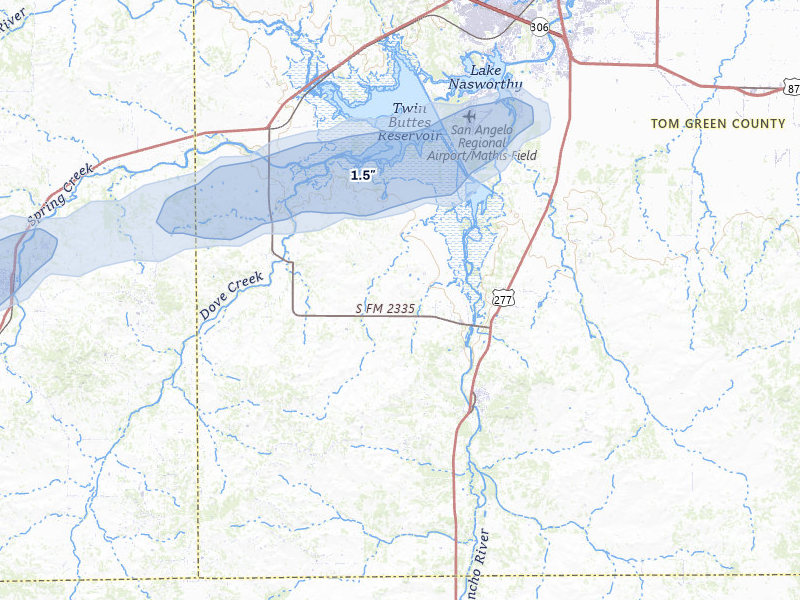 NEXRAD radar-signature map of the hail over Christoval, TX