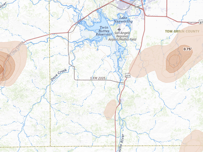Radar-estimated hail-size map of the storm over Christoval, TX on May 19, 2026