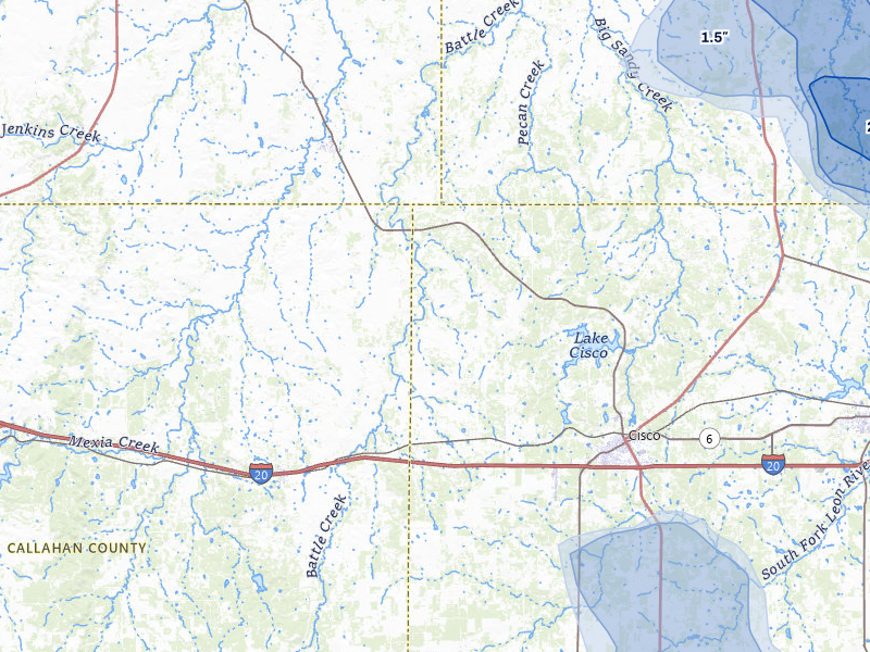NEXRAD radar-signature map of the hail storm over Cisco, TX on May 10, 2026