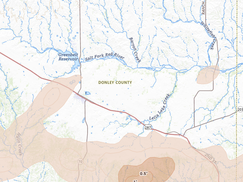 Radar-estimated hail-size map of the storm over Clarendon, TX on May 29, 2026