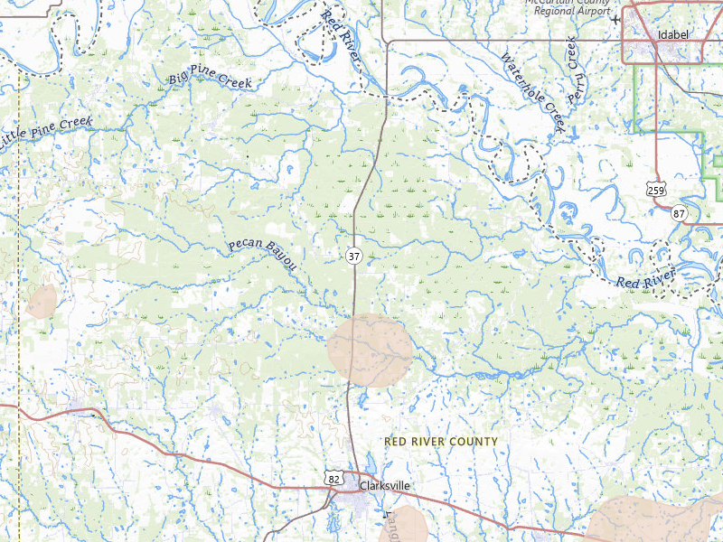Radar-estimated hail-size map of the storm over Clarksville, TX on Jun 19, 2026