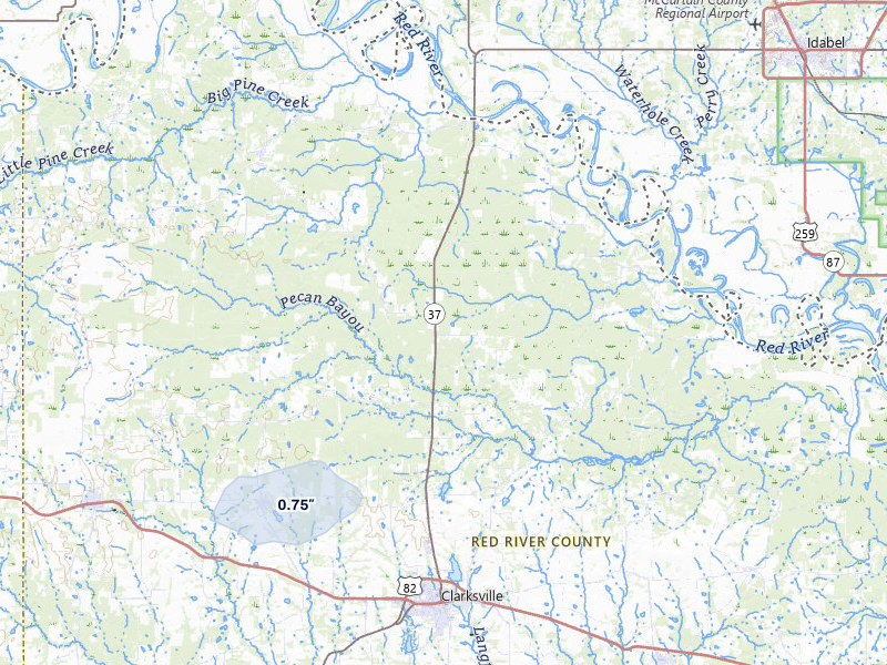 NEXRAD radar-signature map of the hail storm over Clarksville, TX on Jul 12, 2026