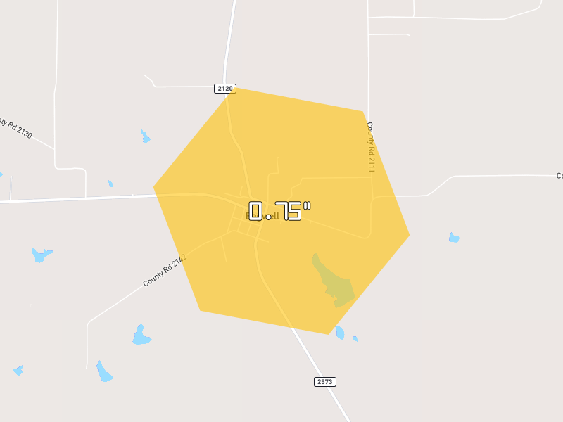 Hail map of Clarksville, TX on Jul 12, 2026, hail up to 0.75"