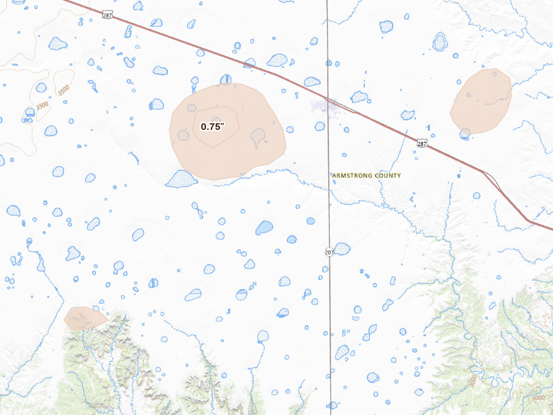 Radar-estimated hail-size map of the storm over Claude, TX