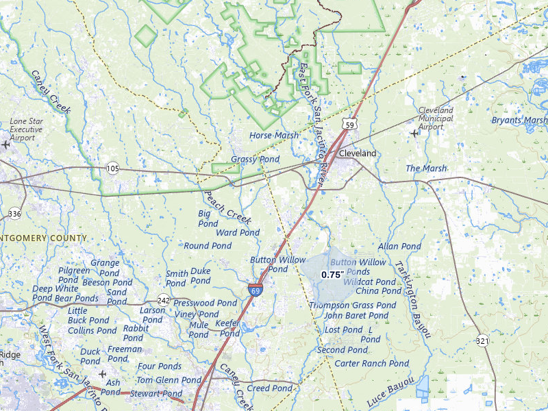 NEXRAD radar-signature map of the hail storm over Cleveland, TX on Mar 6, 2026