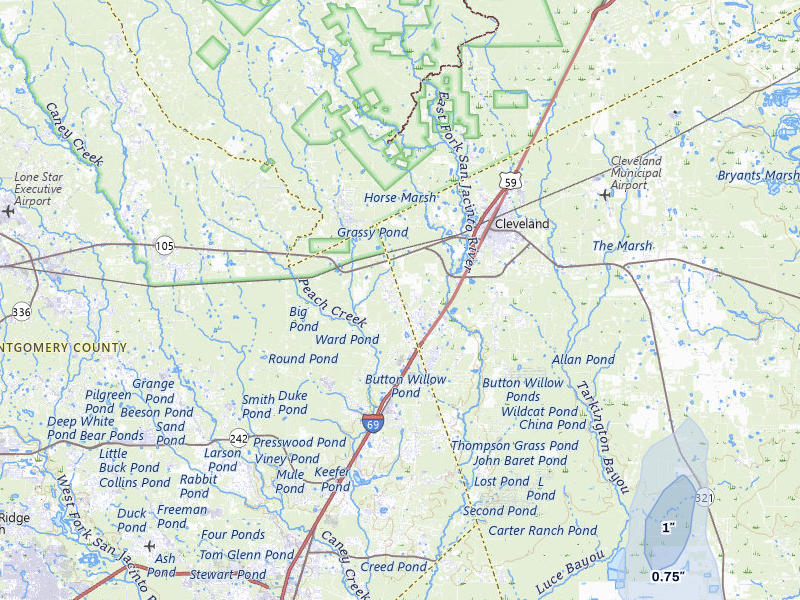 NEXRAD radar-signature map of the hail over Cleveland, TX