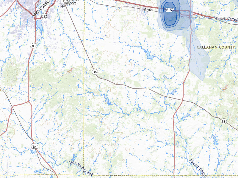 NEXRAD radar-signature map of the hail storm over Clyde, TX on May 28, 2026
