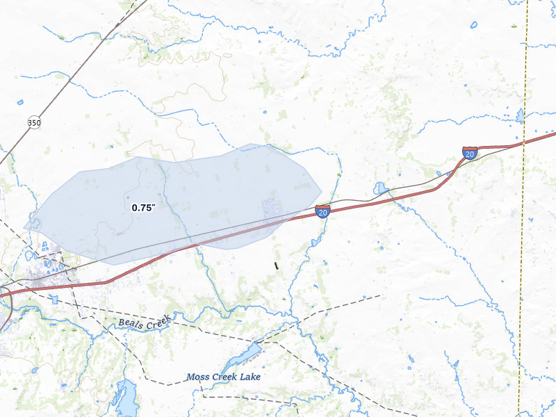 NEXRAD radar-signature map of the hail over Coahoma, TX
