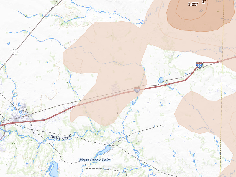 Radar-estimated hail-size map of the storm over Coahoma, TX on May 10, 2026