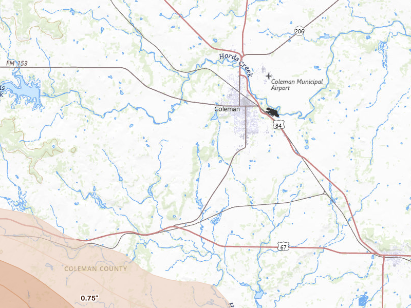 Radar-estimated hail-size map of the storm over Coleman, TX on May 10, 2026