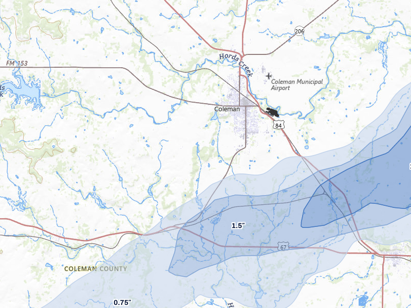 NEXRAD radar-signature map of the hail storm over Coleman, TX on Jun 6, 2026