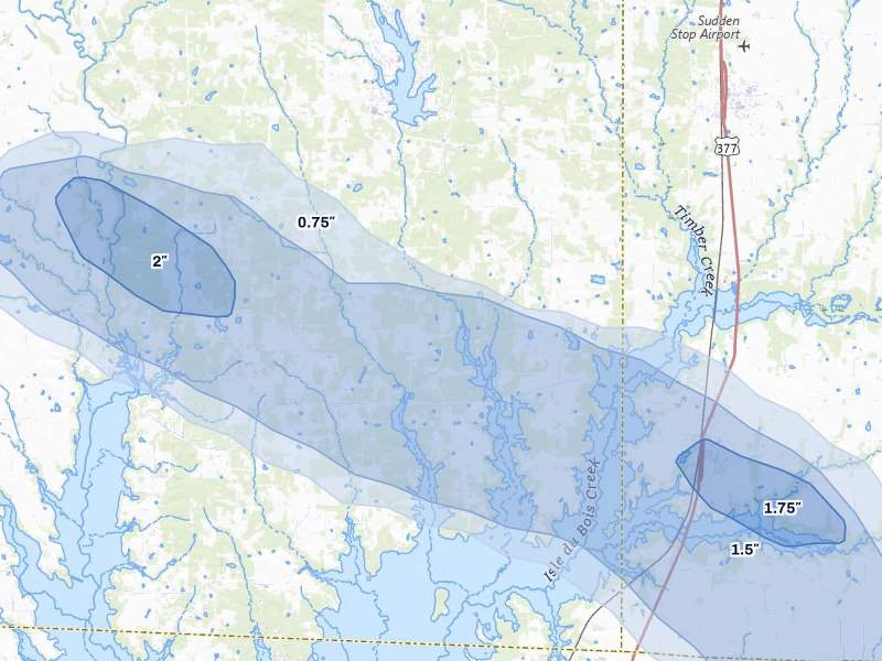 NEXRAD radar-signature map of the hail over Collinsville, TX
