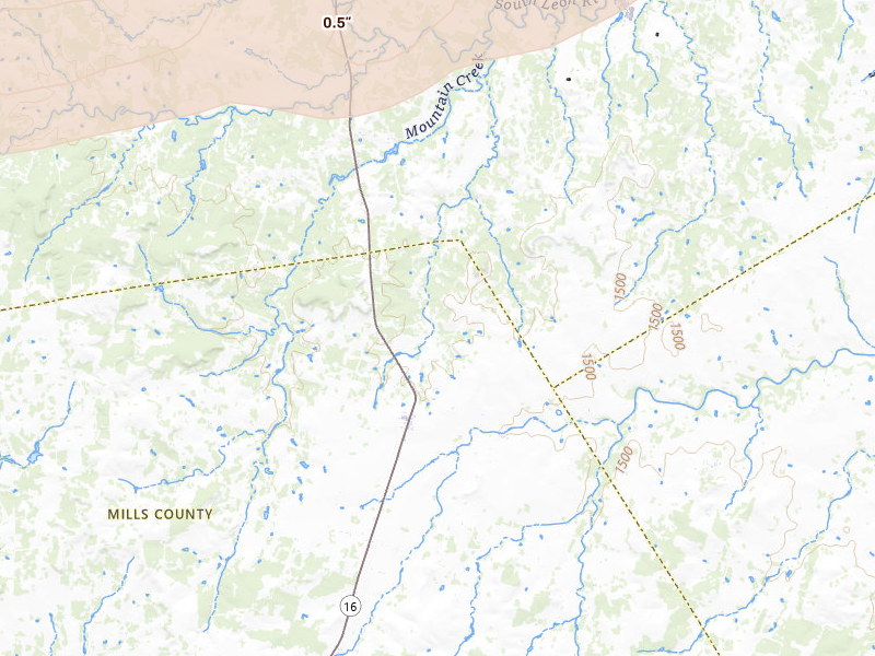 Radar-estimated hail-size map of the storm over Comanche, TX