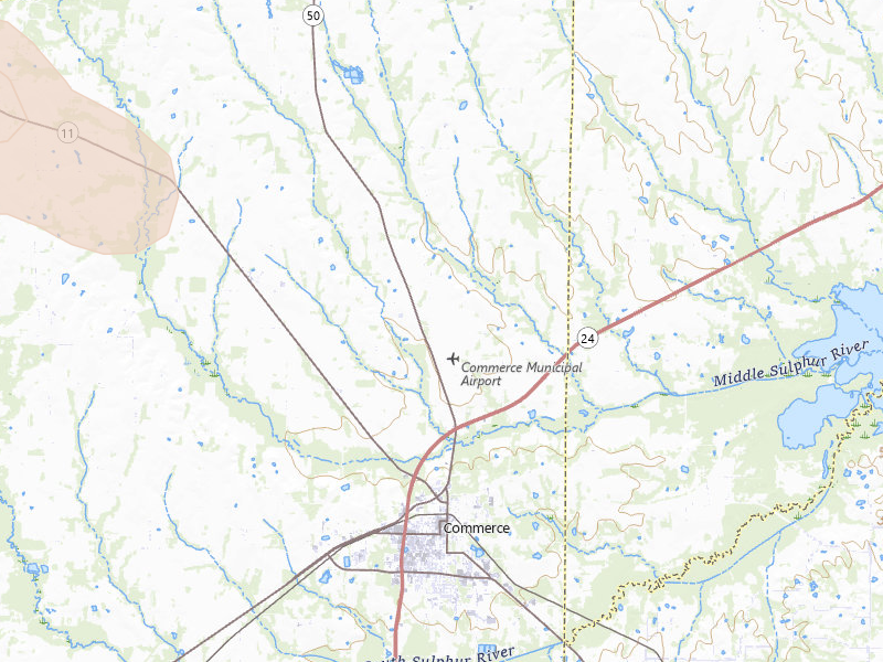 Radar-estimated hail-size map of the storm over Commerce, TX on Jul 6, 2026