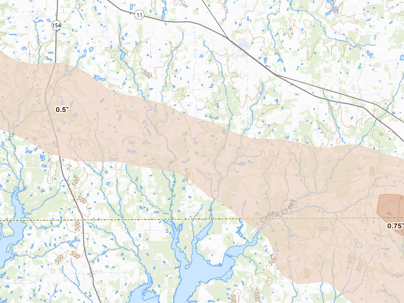 Radar-estimated hail-size map of the storm over Como, TX on Apr 29, 2026