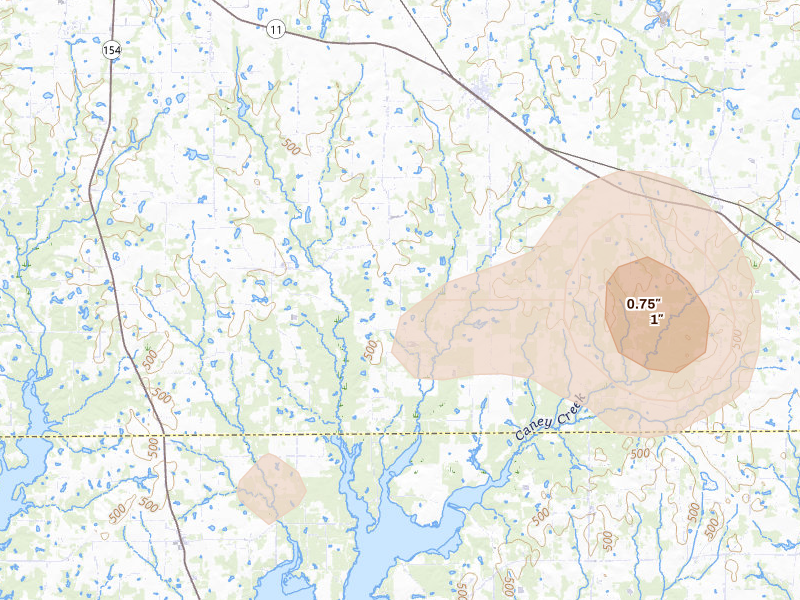 Radar-estimated hail-size map of the storm over Como, TX on May 22, 2026
