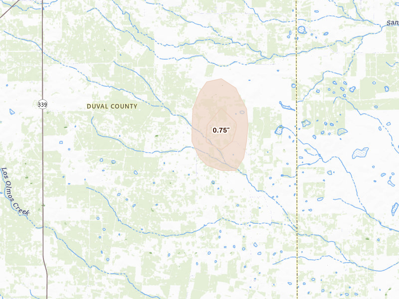 Radar-estimated hail-size map of the storm over Concepcion, TX on Jul 8, 2026
