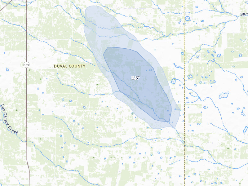 NEXRAD radar-signature map of the hail storm over Concepcion, TX on Jul 8, 2026