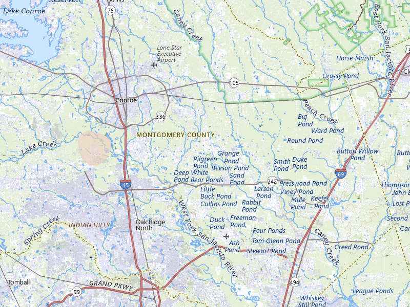 Radar-estimated hail-size map of the storm over Conroe, TX on Jul 7, 2026