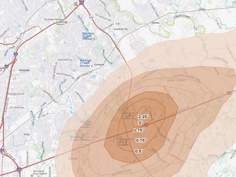 Radar-estimated hail-size map of the storm over Converse, TX