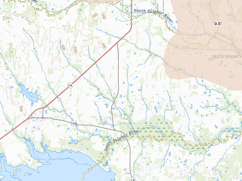 Radar-estimated hail-size map of the storm over Cooper, TX on May 9, 2026