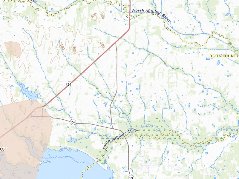 Radar-estimated hail-size map of the storm over Cooper, TX on May 22, 2026