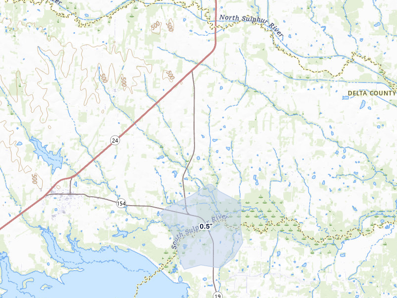 NEXRAD radar-signature map of the hail storm over Cooper, TX on May 28, 2026