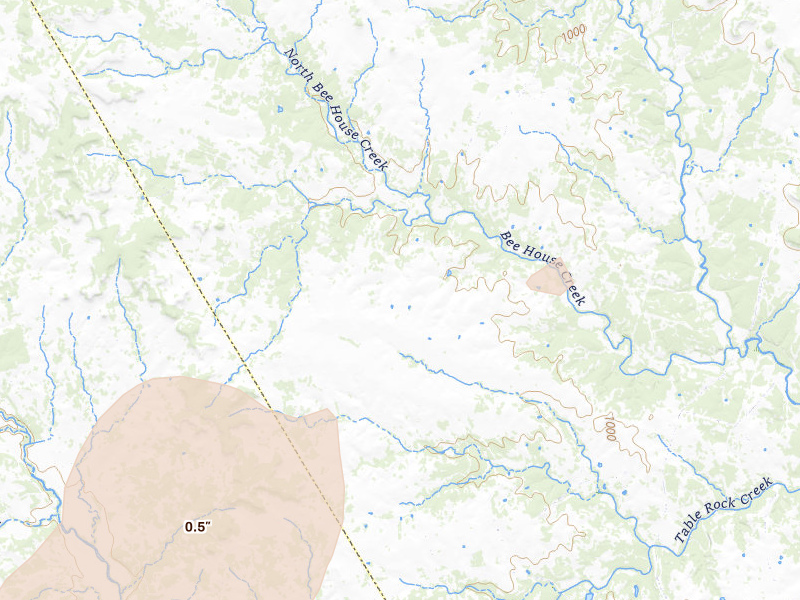 Radar-estimated hail-size map of the storm over Copperas Cove, TX on Apr 12, 2026