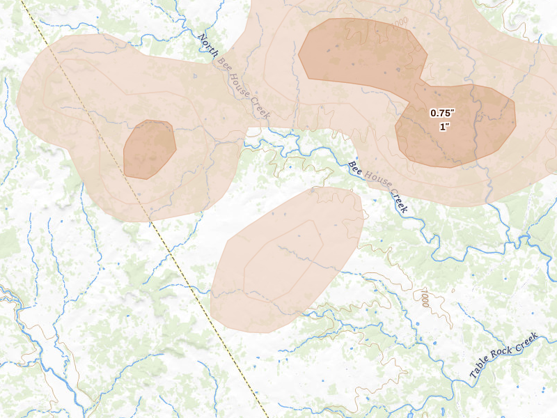Radar-estimated hail-size map of the storm over Copperas Cove, TX on May 10, 2026