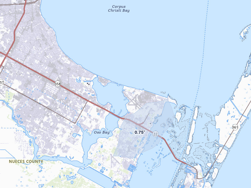 NEXRAD radar-signature map of the hail over Corpus Christi, TX