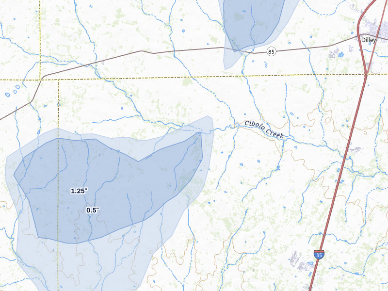 NEXRAD radar-signature map of the hail storm over Cotulla, TX on May 10, 2026
