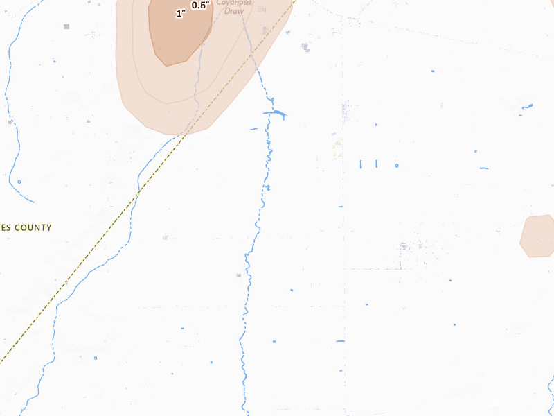 Radar-estimated hail-size map of the storm over Coyanosa, TX on May 31, 2026