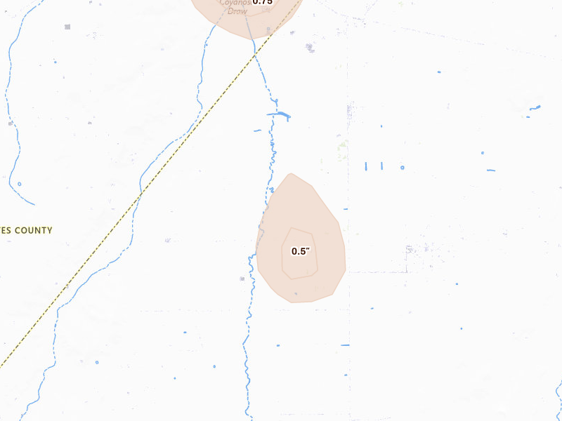 Radar-estimated hail-size map of the storm over Coyanosa, TX on Jun 5, 2026