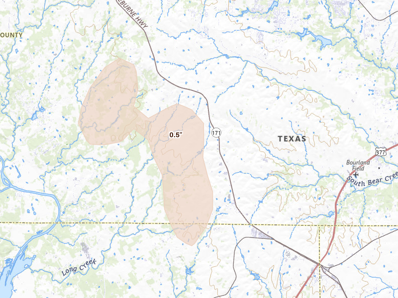 Radar-estimated hail-size map of the storm over Cresson, TX on May 24, 2026