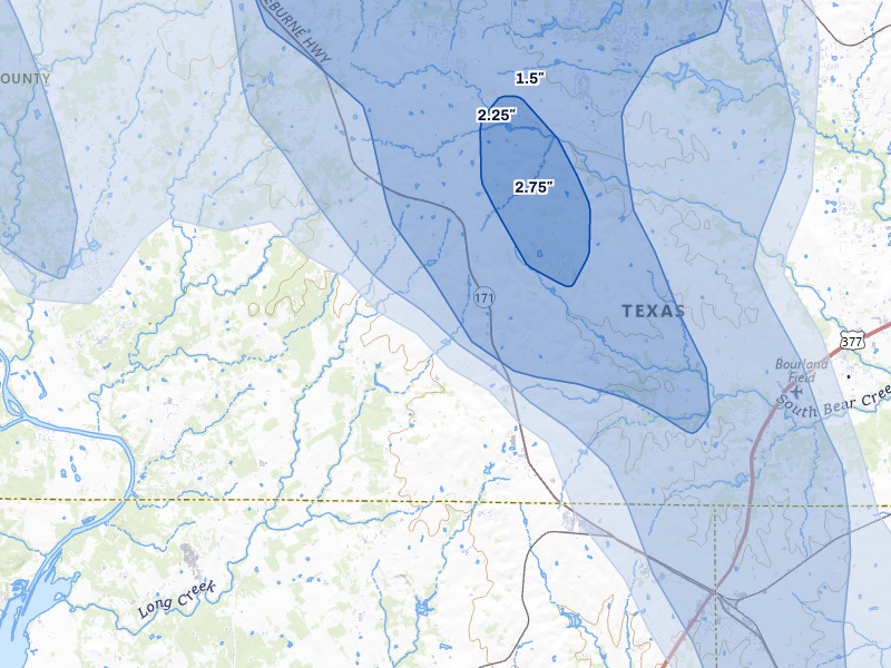 NEXRAD radar-signature map of the hail storm over Cresson, TX on May 28, 2026