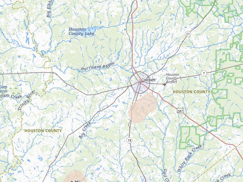 Radar-estimated hail-size map of the storm over Crockett, TX on May 25, 2026