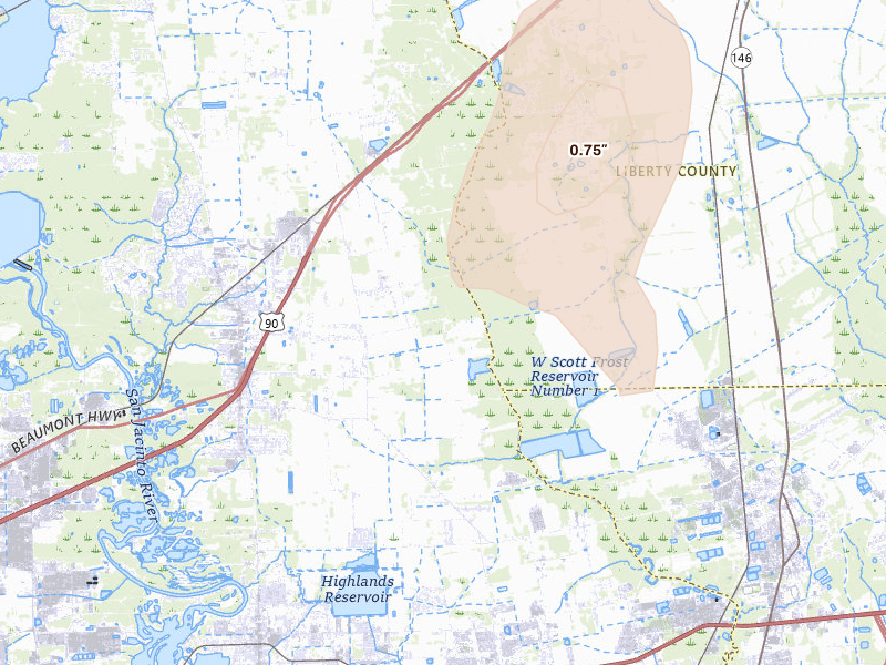 Radar-estimated hail-size map of the storm over Crosby, TX on May 22, 2026