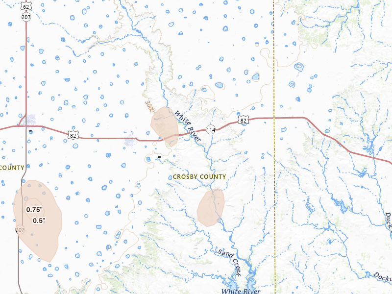 Radar-estimated hail-size map of the storm over Crosbyton, TX on Aug 13, 2026